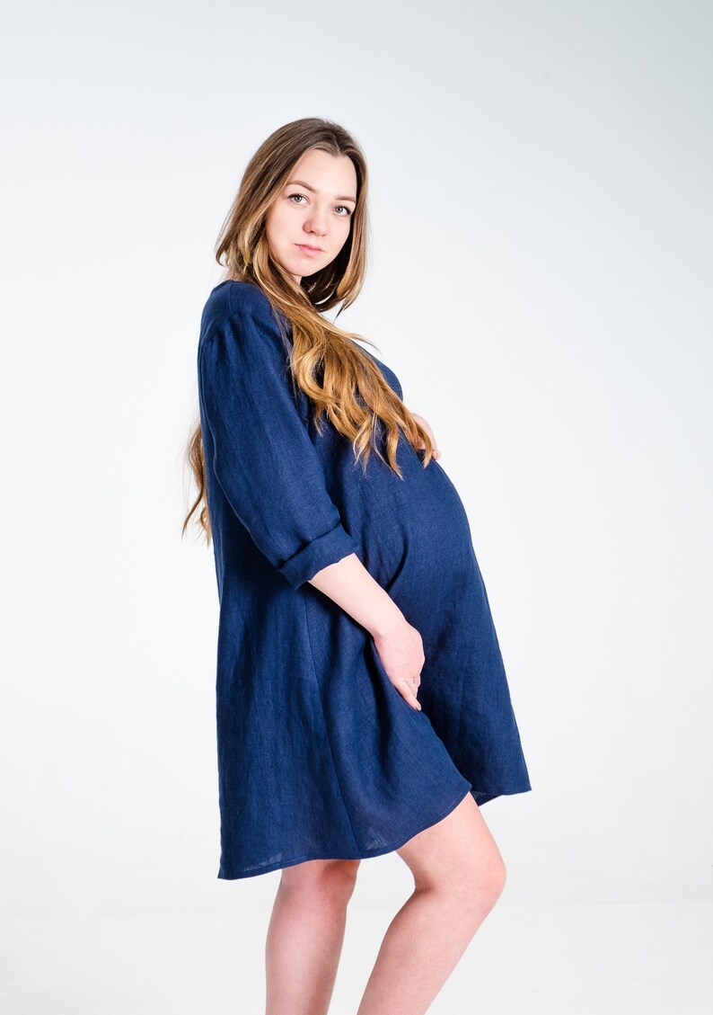 Linen Tunic / Oversized Linen Tunic / Mini Dress / Blue Linen Etsy