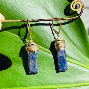 Lapis Lazuli wire wrapped earrings | 14k gold fill earrings | AAA lapis | blue gemstone earrings | made in the U.S.A.
