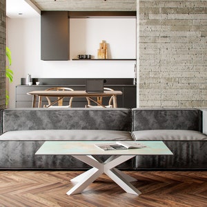 Side table or coffee table in spider shape looks amazing. Especially when you choose white, light looking legs and stone tabletop in interesting green color. Spider coffee table looks amazing also with burl wood tabletop.