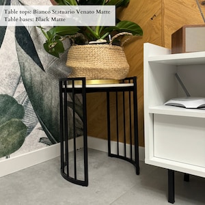Round Side Table, Round Plant Stand, Metal End Table With Stone Top, Living Room Coffee Table Set, Contemporary Steel Side Table,  OscO