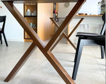 Contemporary Dining Table Legs, X-Shaped Desk Legs Copper Finish, Entryway Modern Steel Legs Powder Coated, MR WUU, Set of 2