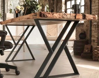 Metal X Table Legs – Heavy Duty Steel Base for Dining Table, Desk or Bench – Modern Industrial Black Metal Frame, Set of 2