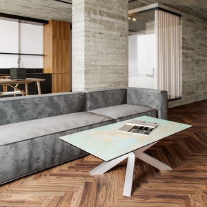 Side table or coffee table in spider shape looks amazing. Especially when you choose white, light looking legs and stone tabletop in interesting green color. Spider coffee table looks amazing also with burl wood tabletop.