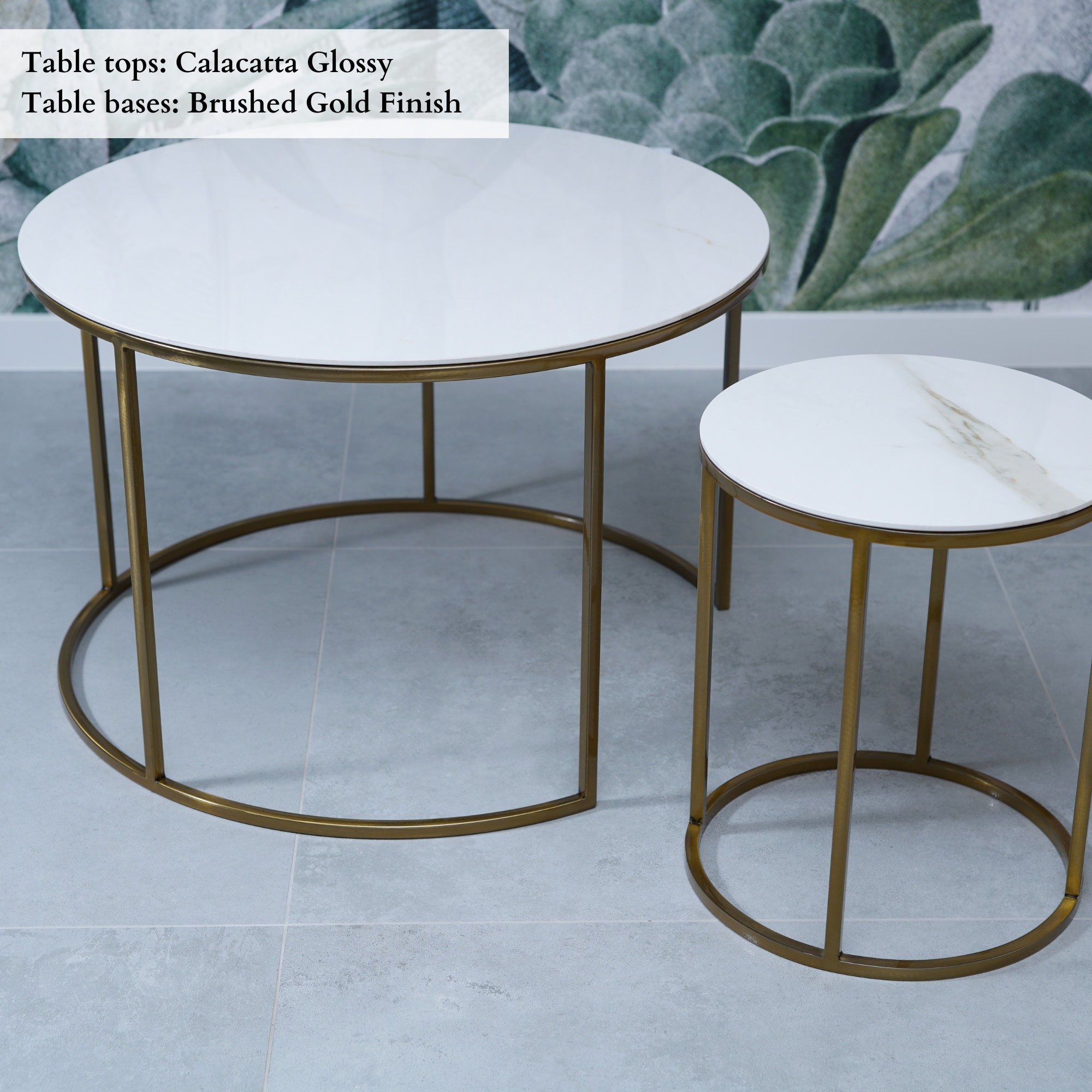 Table basse ronde avec plateau en pierre frittée, tables basses gigognes, table de bout ronde, table basse de salon canapé, DELIA