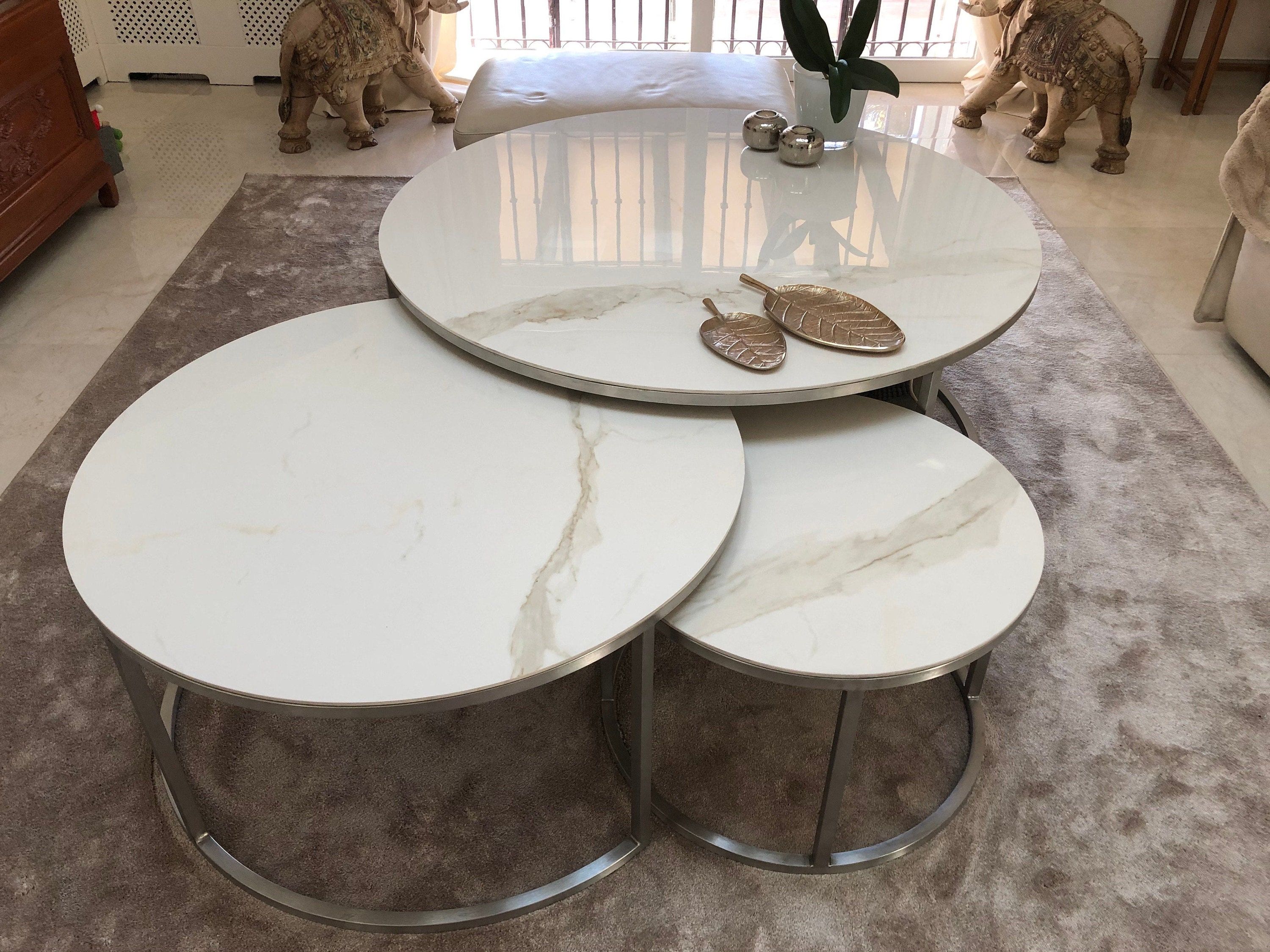 SET of 2 Round Coffee Tables Side Table Round Marble Coffee Etsy