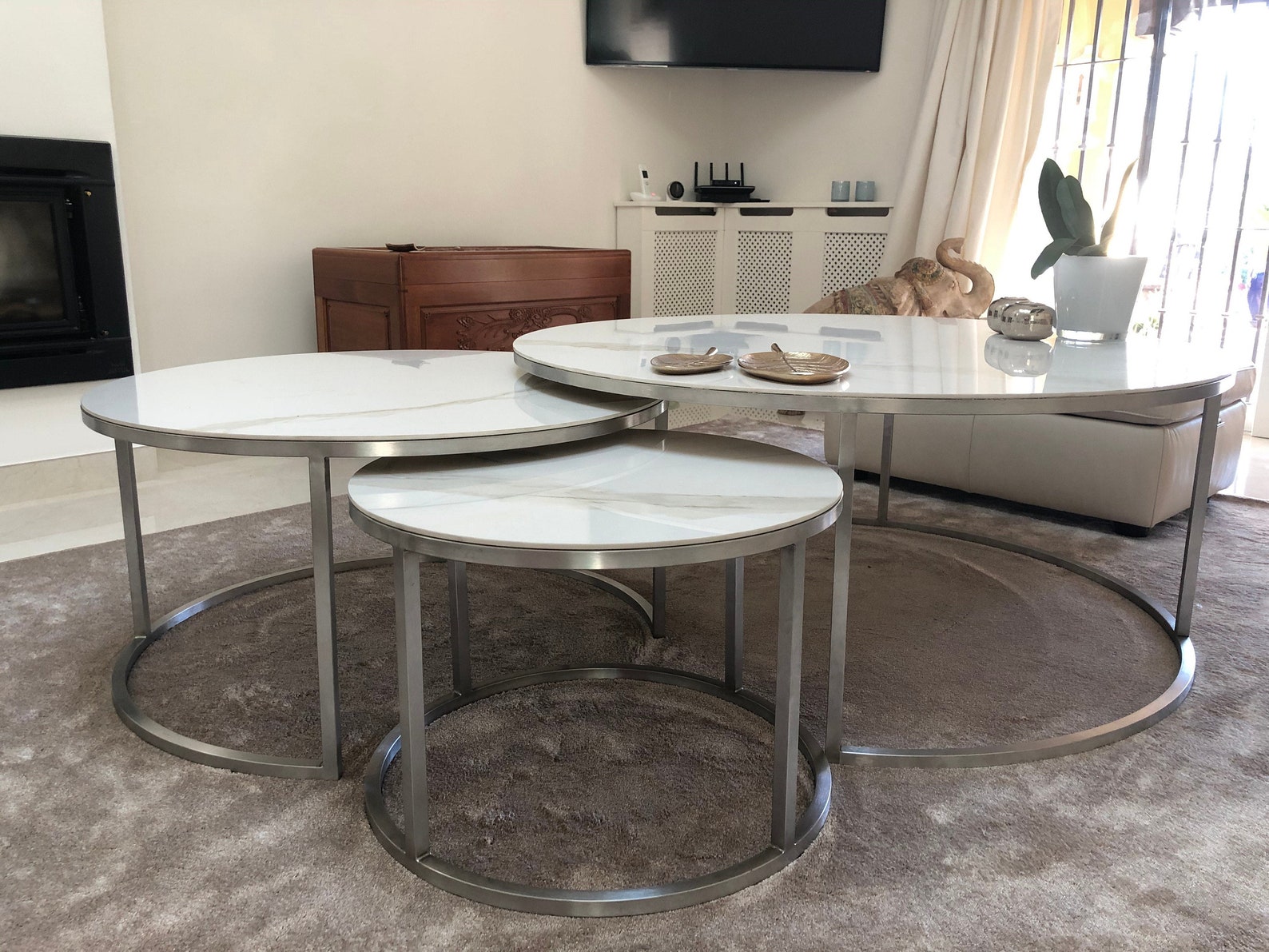 SET of 2 Round Coffee Tables Side Table Round Marble Coffee Etsy