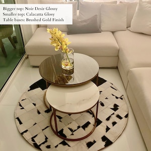 Modern Aesthetic Living Room Coffee Table, Round Nesting Coffee Tables, Side Table With Sintered Stone Top, Handmade Furniture, DELIA