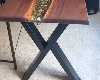 Decoratieve bureaupoten voor Live Edge werktafel, eettafel met metalen poten voor teruggewonnen houten tafelbladen, zwarte afwerking, MR WUU, set van 2