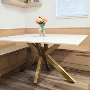 Metal Kitchen Table Base, Contemporary Dining Table Base in Brushed Gold Finish, Steel Base Perfect For Stone or Glass Top,  XSAVIER 80.60