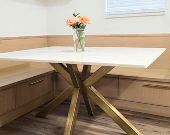 Metal Kitchen Table Base, Contemporary Dining Table Base in Brushed Gold Finish, Steel Base Perfect For Stone or Glass Top,  XSAVIER 80.60