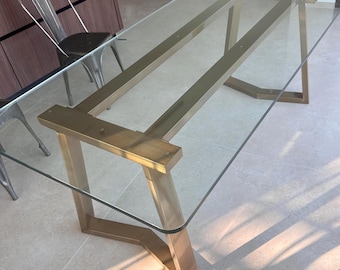 Contemporary Furniture Legs, Metal Table Legs With Crossbars, Modern Sturdy Table Base For Glass, Durable Steel Dining Table Base, YAKO Base