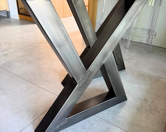 Chunky Metal Table Legs For Solid Wood Top, Steel Massive Table Legs X Shaped, Sturdy Desk Legs, NOX, Set of 2
