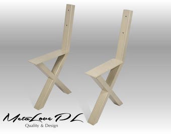 Metal Bench Legs With Back Support, X-shaped Bench Legs With Backrest, Modern Furniture Legs, Contemporary Bench Legs, Set of 2, IKSI 80.40