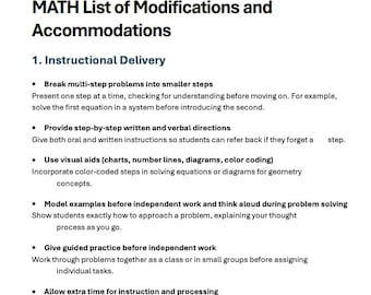 Checkliste für mathematische Anpassungen und Anpassungen für Schüler mit Lernschwierigkeiten, Lehrer & IEP-Meeting-Ressource