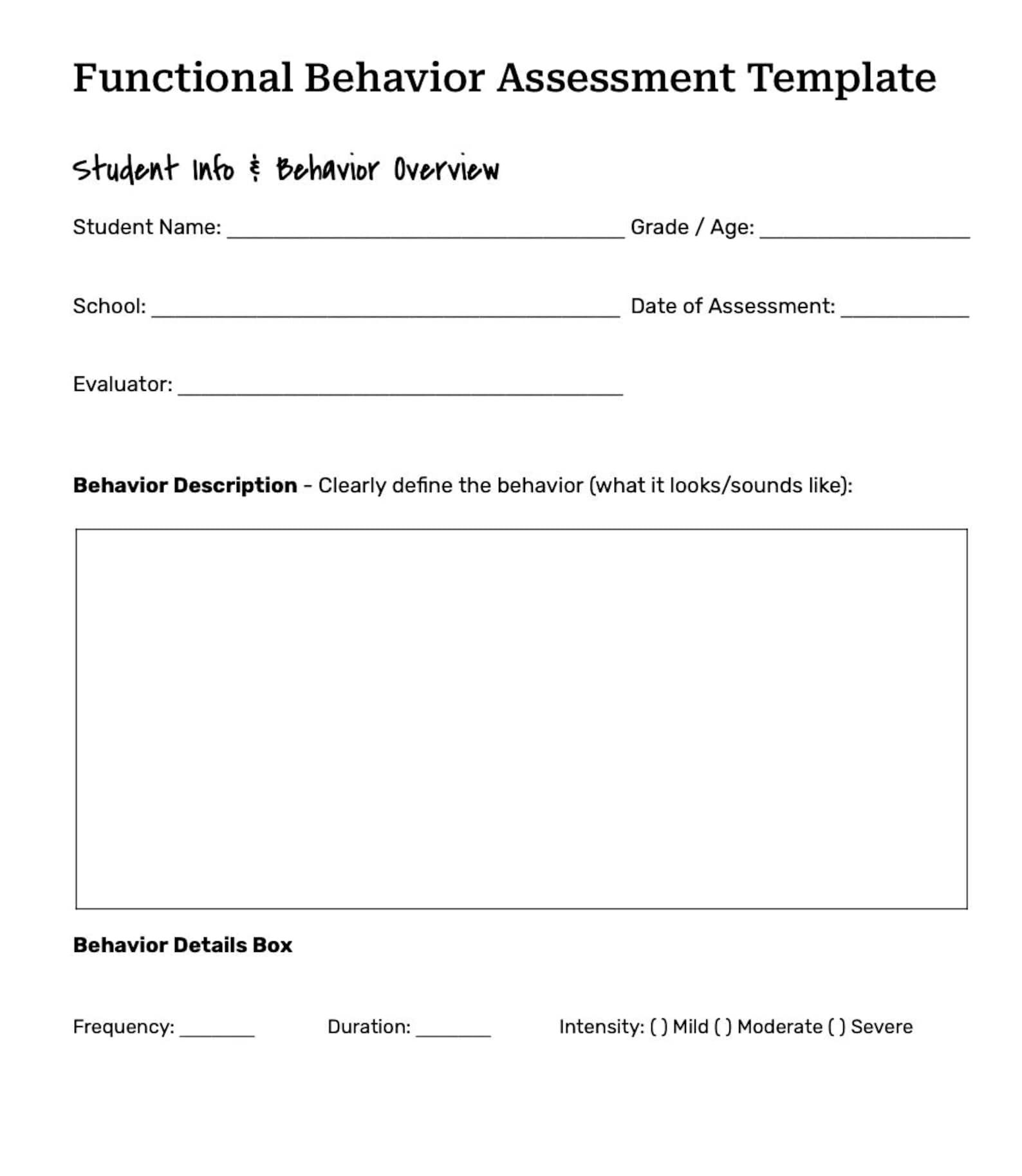 Functional Behavior Assessment (FBA) Template – Editable Google Docs ...