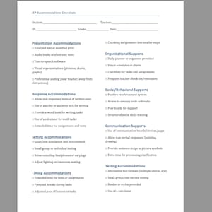 IEP Accommodation Checklist (Editable and Printable) | Special Education Teacher Tool
