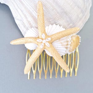 Gold Headpiece, Seashell hair comb, Beach wedding, Beach hair accessory Hair barrette,  Mermaid hair comb, Starfish, bridal hair comb