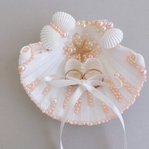 Seashell ring Holder,Blush pink Beach Wedding , shells Ring bearer, Mermaid wedding