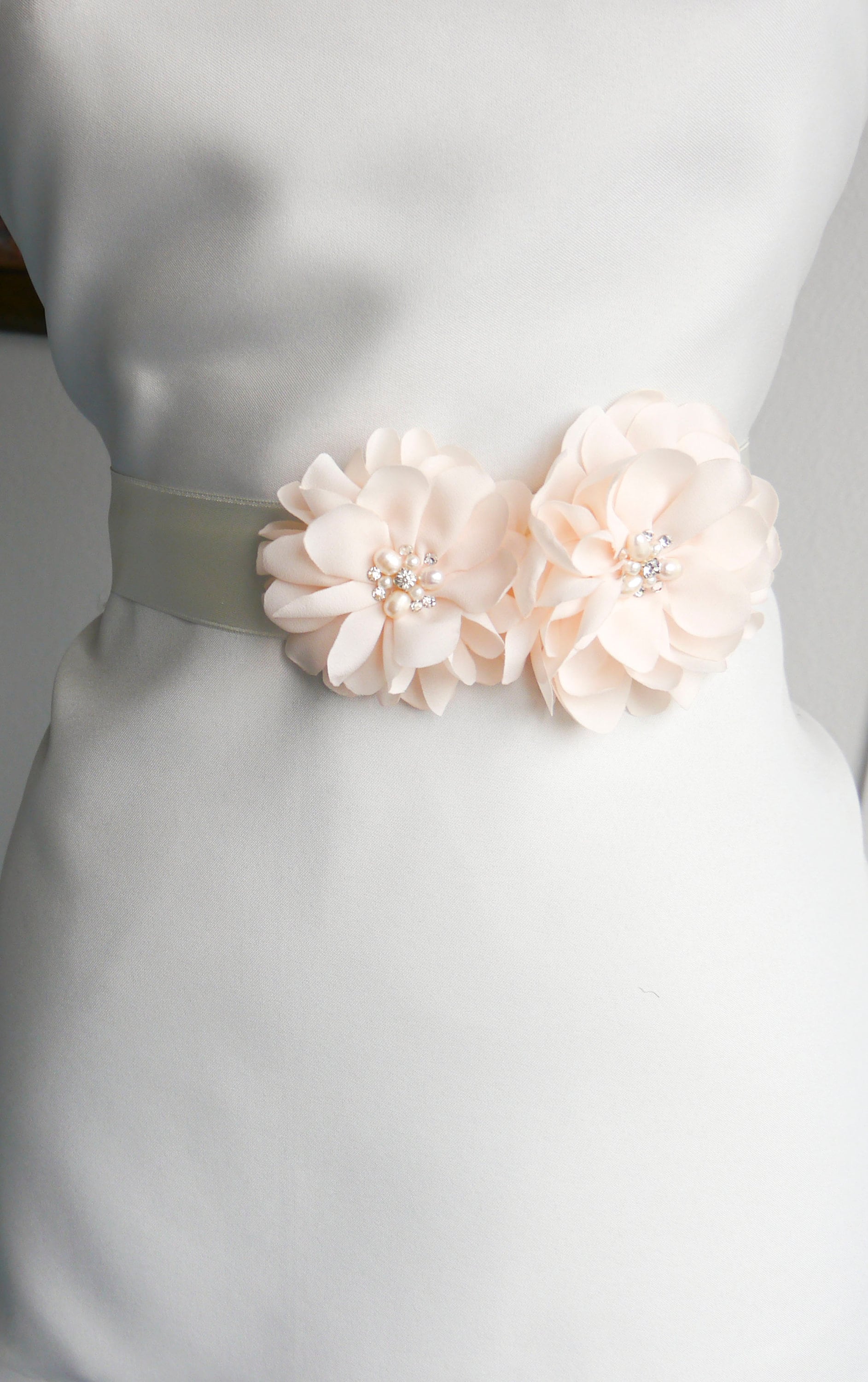 Blush Bridal Sash. Bridal Blush Flower Dress Sash. Camilla Christine JOELLE SASH Blush Wedding Belt Floral  main image 4