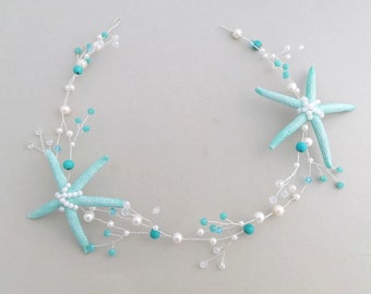 Shell Hair Vine, Strandbruiloft, zeester Haaraccessoires, Zeemeermin Hoofddeksel, Turquoise Tiara, Zeester hoofdband, Zeeschelpkrans, kroon