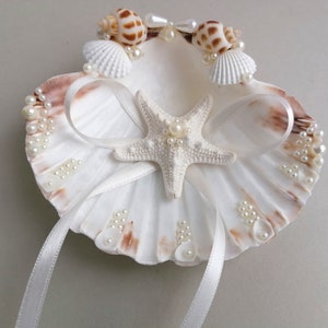 Shell ring holder, Starfish, Beach Ring Holder, Seashell Starfish Ring Pillow image 4