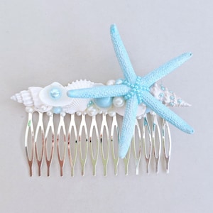 Baby blue comb, Beach wedding, Sea shell hair accessory, Seashell Hair accessories, Mermaid hair comb, Starfish, bridal hair comb, Headpiece