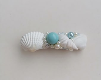 Seashell hair clip ,Beach hair accessory,Seashell Hair accessories,Mermaid hair pin, shell bridal aligator hair clip,Headpiece, light blue