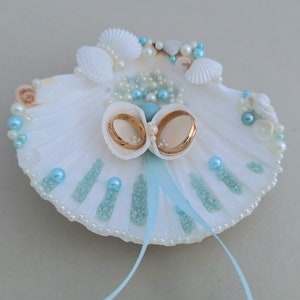 Aqua blue Shell ring holder, Beach Wedding Ring Holder, Sea shell, Aqua blue mint, ring box, mermaid