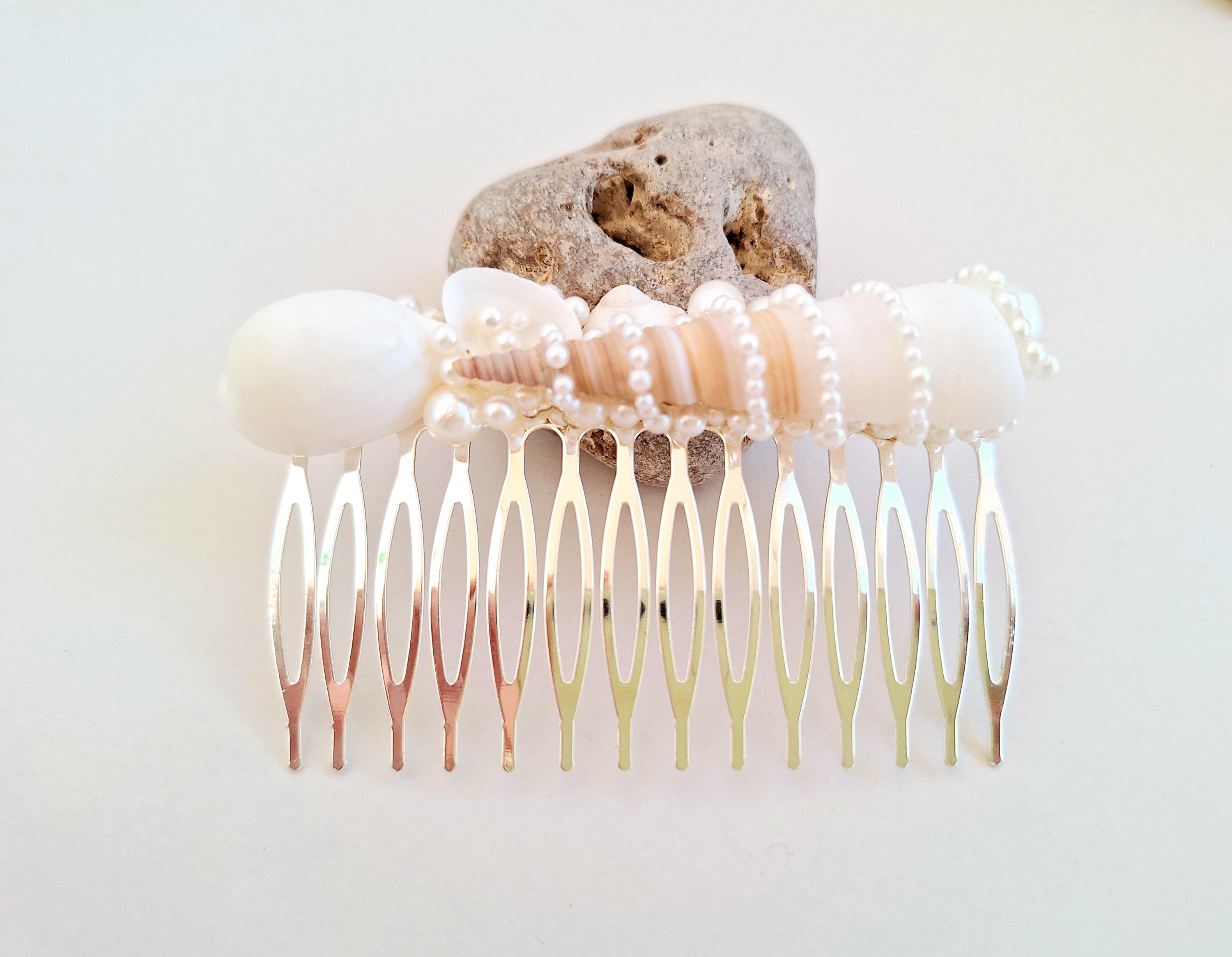 Beach wedding spring sea fish pearl hair comb flow Seashell Hair Comb - Etsy main image 2