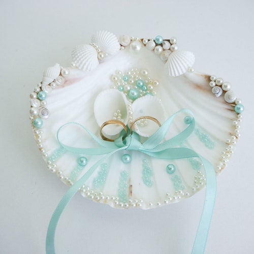 Shell Ring Holder Wedding Ring Holder Sea Shell Aqua Blue Etsy