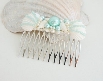 Seashell hair comb,Beach wedding,Beach hair accessory,Seashell Hair accessories,Mermaid hair comb,shell Aqua blue comb,sea shell Headpiece