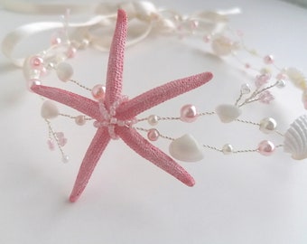 Pink Starfish hair Vine, Beach Wedding, shell Hair Accessories, Mermaid Headpiece, beach Tiara, Starfish wreath, Seashell Headband, crown