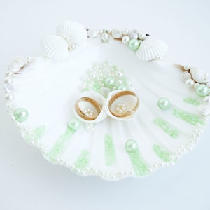 Beach ring holder, Sea Shell ring holder, Wedding Ring Holder, Mint green ring holder, Mermaid , Nautical, Wedding ring pillow