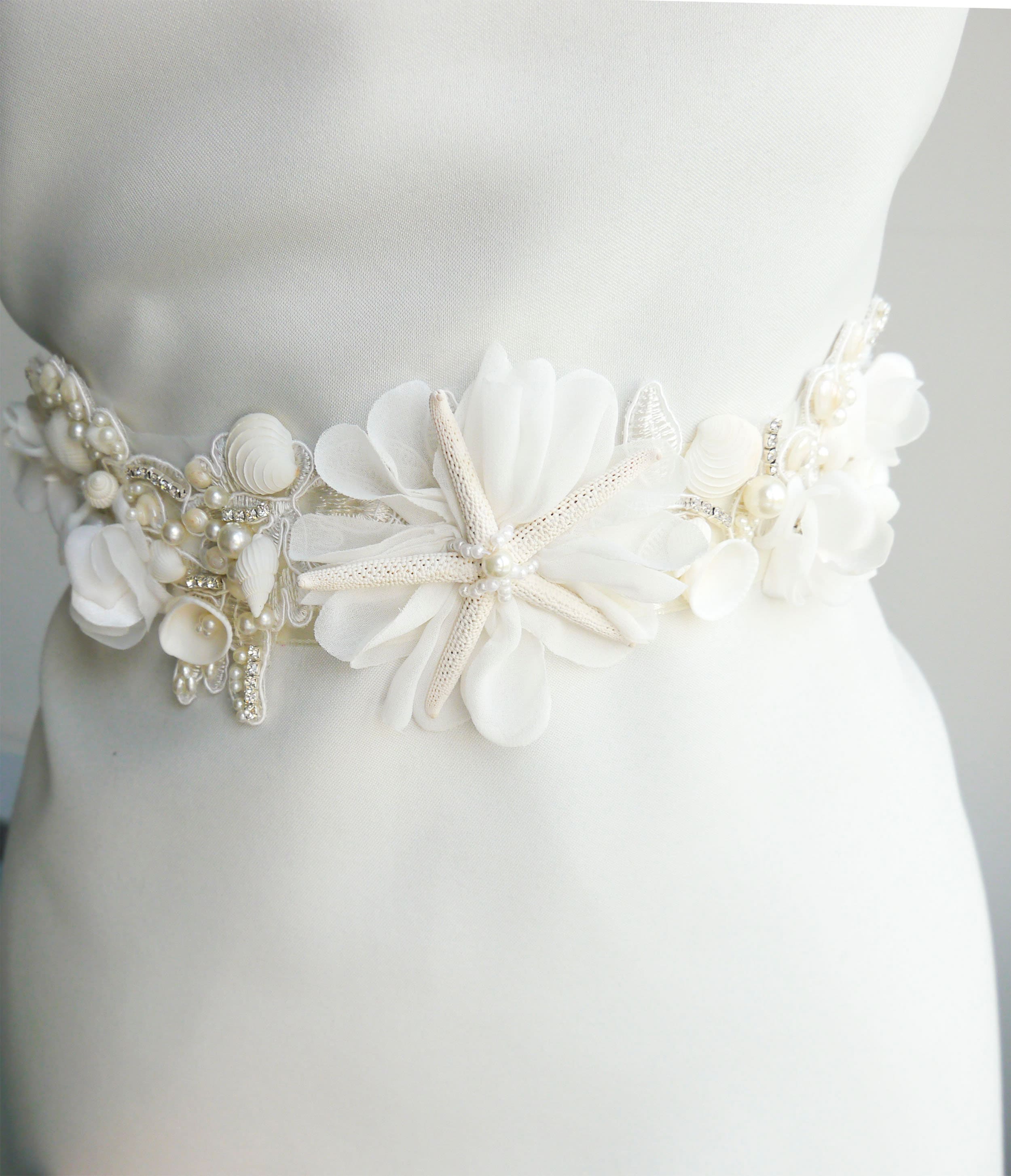 Starfish Wedding Sash Shell Bridal sash Bridal Dress Ivory Etsy