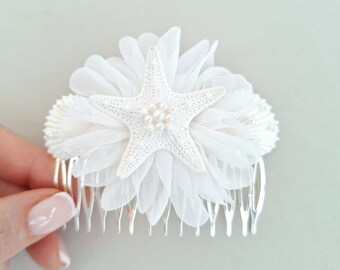 Seashells hair comb, Beach wedding, starfish