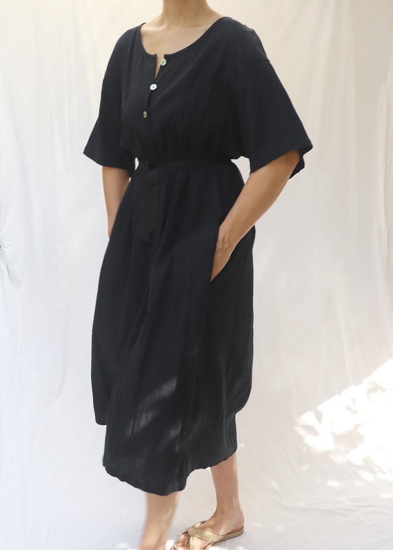 vintage 80s 90s minimalist black cotton gauze dres