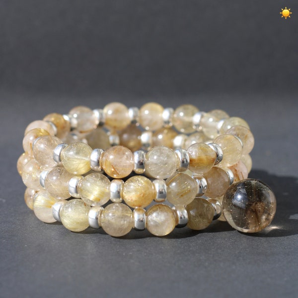 Golden Rutilated Chunky Posh Power Bracelet With Sterling Silver. Pale Yellow Stacking Beads. Free Matching Tumble With Purchase! 22crystals