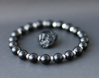 Tektite Posh Power Bracelet With Sterling Silver. Indochinite Tektite With Each Purchase. Stacking Black Beads 22crystals