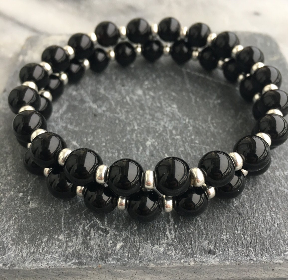 【BLACKPURPLE】24FW★ Money Keeper Onyx Bracelet Black Onyx Posh Power Bracelet With Sterling Silver. Free