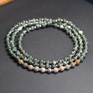 Preseli Bluestone & Sarsen Mala. 108 Bead Necklace And Sterling Silver Accent Bead. Free Dolorite Tumble Stone. Stonehenge Beads. 22crystals