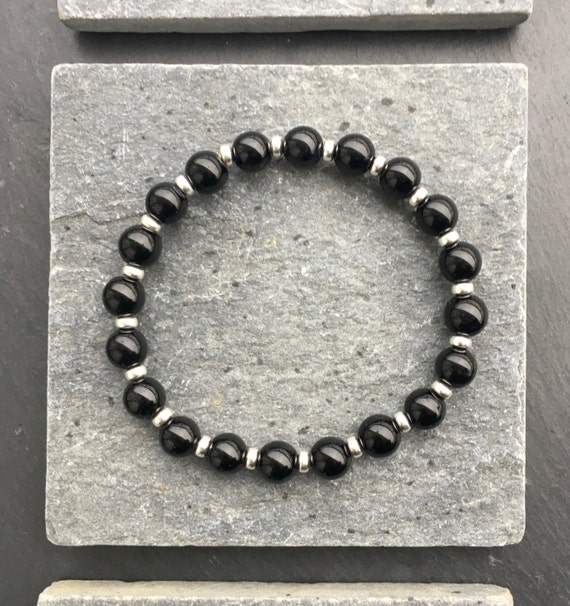 【BLACKPURPLE】24FW★ Money Keeper Onyx Bracelet Black Onyx Posh Power Bracelet With Sterling Silver. Free