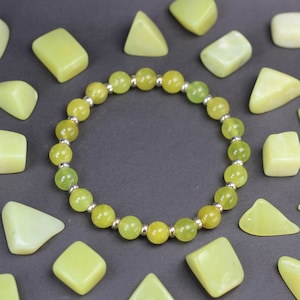 Olive Serpentine Posh Power Bracelet With Sterling Silver. Free Healerite Tumble Stone With Each Bracelet. Green Stacking Beads. 22crystals