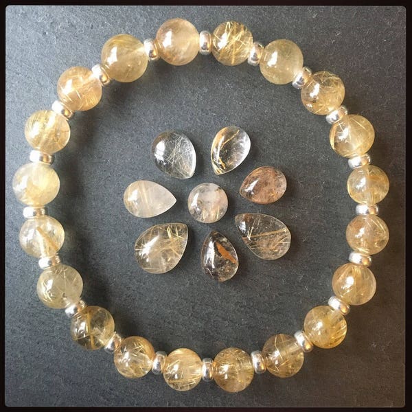 Golden Rutilated Posh Power Bracelet With Sterling Silver. Pale Yellow Stacking Beads. A Free Matching Tumble With Purchase! 22crystals