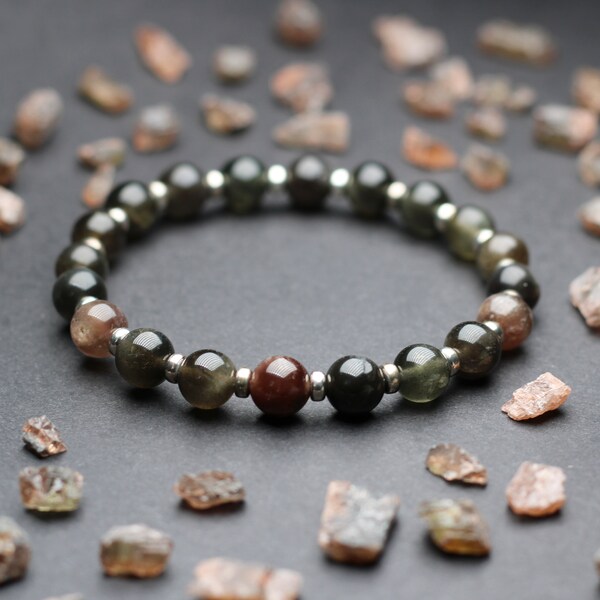 Sillimanite Posh Power Bracelet With Sterling Silver. Andalusite Rough With Each Purchase. Stacking Brown Beads 22crystals