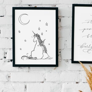 Printable Unicorn Art / Girl's Room decor / Download Art / DIY printing / magical friendship / hand drawn horse / gift for girls / BFF image 2