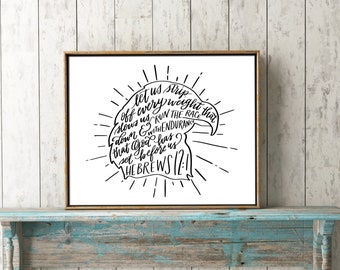 Printable Encouraging Bible Verse / Run with Endurance / Handlettering / PDF Download Art / Eagle Print / Motivational Quote / Hand Lettered