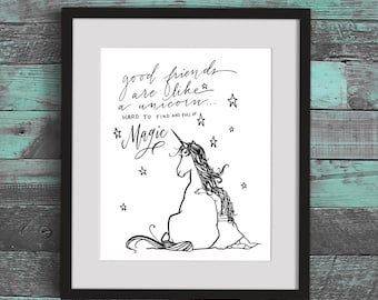 Printable Unicorn Art / Girl's Room decor / hand lettering / Download Art / DIY printing / magical friendship / gift for girls / BFF