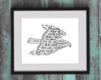 Printable Encouraging Bible Verse / Run with Endurance / Handlettering / PDF Download Art / Eagle Print / Motivational Quote / Hand Lettered