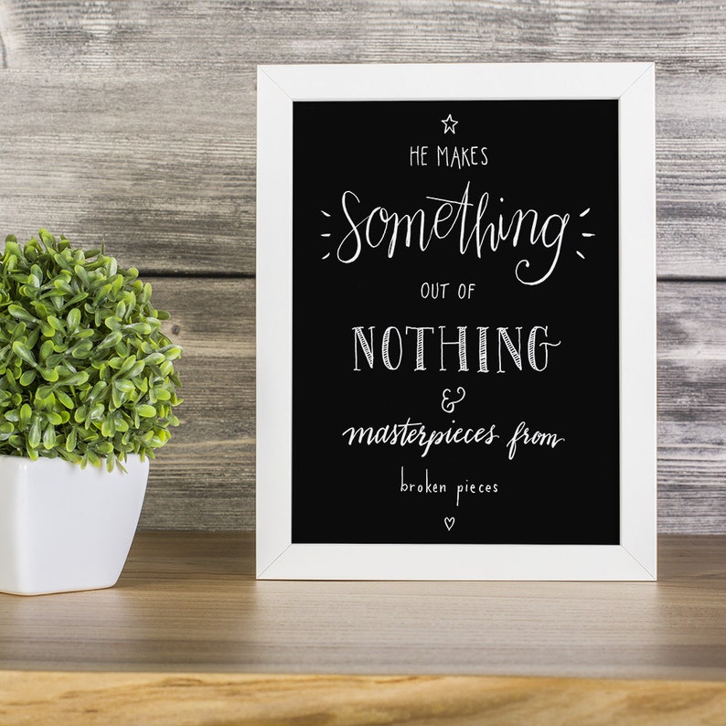 Something Out Of Nothing: hand lettered PRINTABLE INSTANT DOWNLOAD 6 color versions included image 1