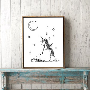 Printable Unicorn Art / Girl's Room decor / Download Art / DIY printing / magical friendship / hand drawn horse / gift for girls / BFF image 1